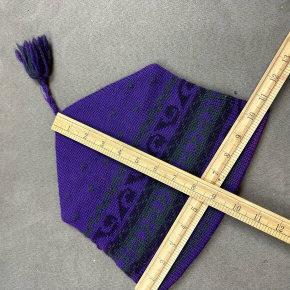 Vintage Purple Beanie Snowboard Ski Hat Fair Isle Knit Top Notch Tassel Y2K - Picture 6 of 6